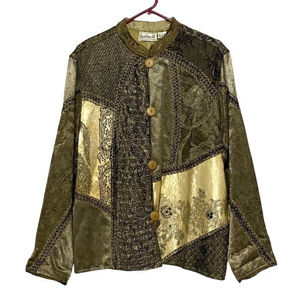 Vintage Flashback Womens Jacket L Patchwork Textured Embroidered Boho Glamour - Picture 1 of 9